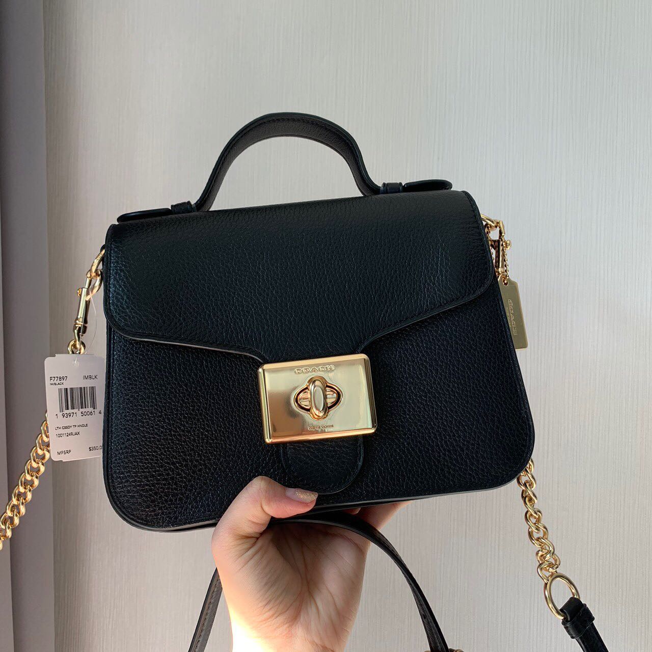 Coach Cassidy Top Handle Black Leather Crossbody Chain, Cassie Style ...